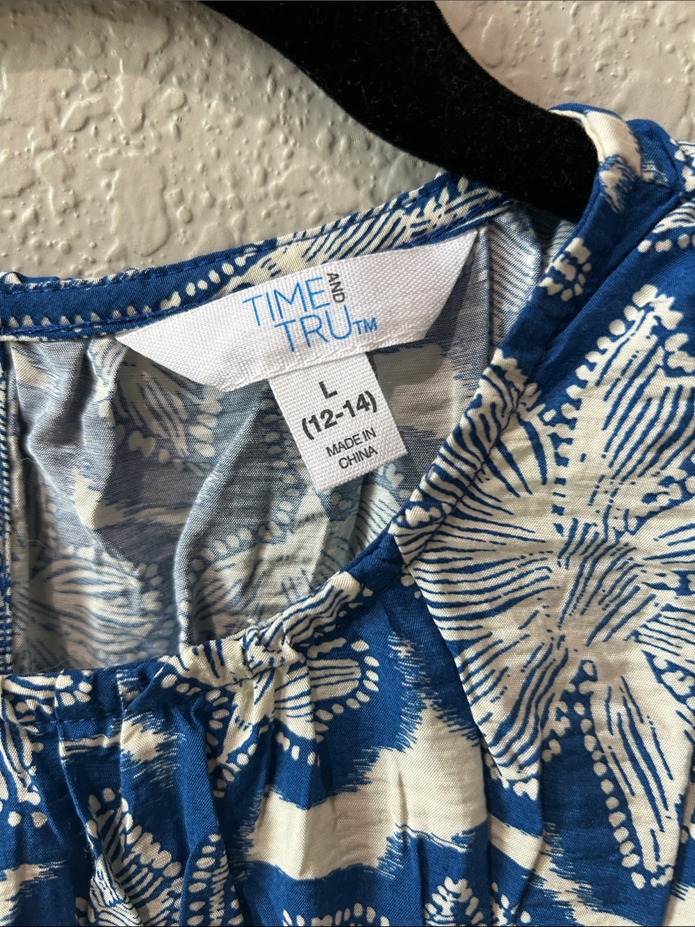 Time and Tru Blue and White Floral Smocked Peplum Top - Picture 4 of 8